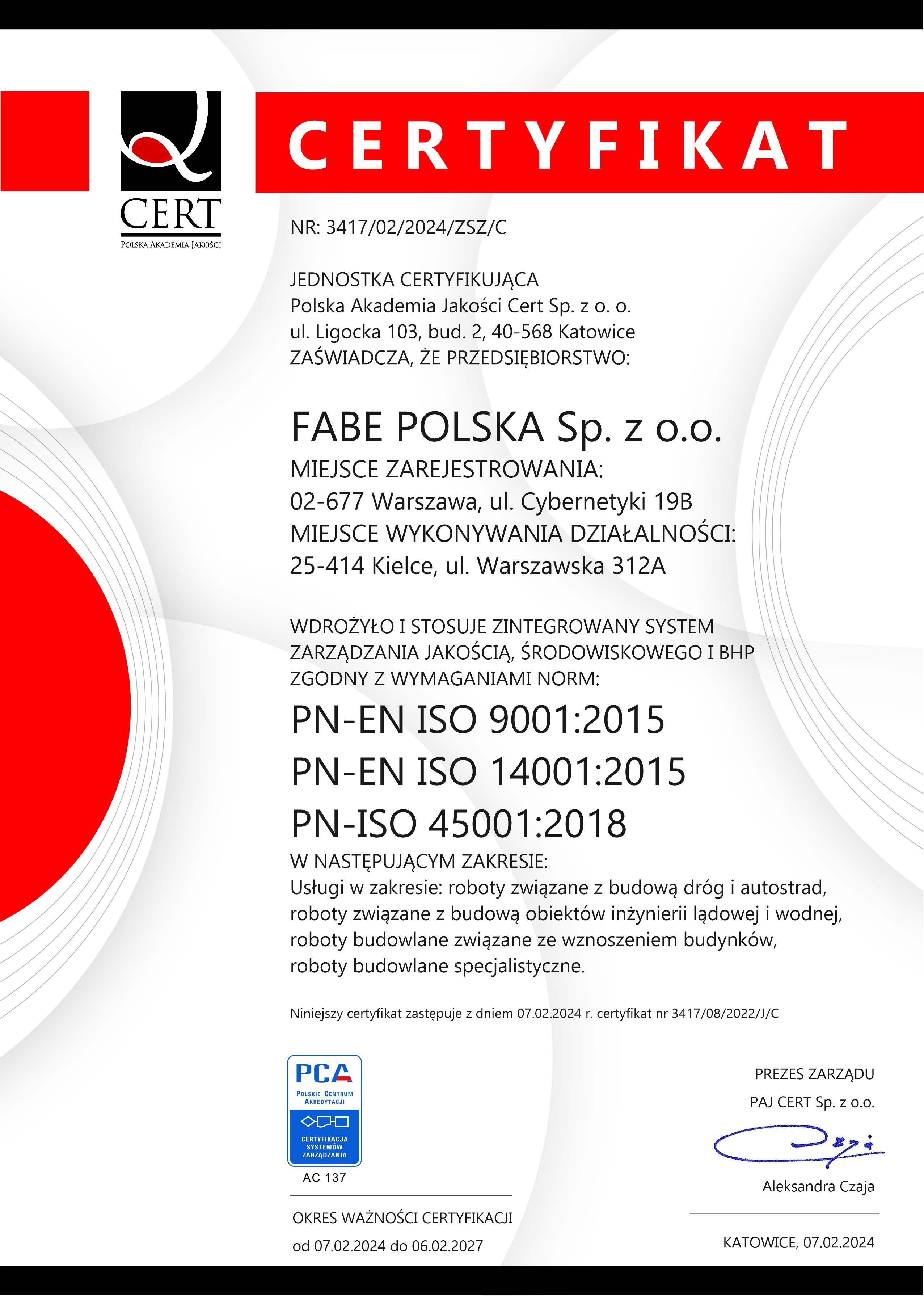 Certificate certyfikat-1-pl